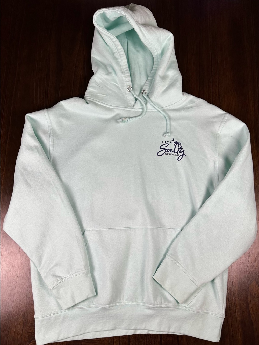 Surfside Beach SC Hoodie Large Live Salty S.C. Seafoam Green/Blue